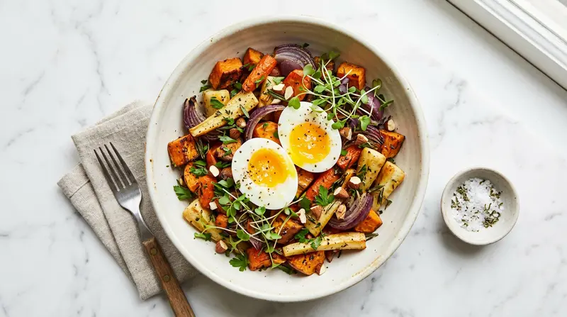 Roasted Root Vegetable Medley with Egg