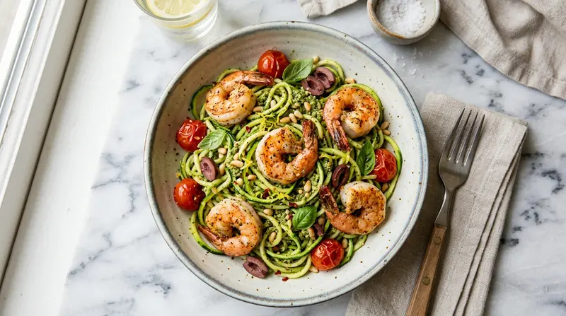 Zucchini Noodles with Pesto and Shrimp