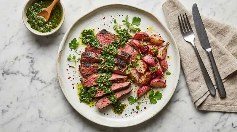Steak with Chimichurri and Radishes